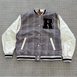 (S) Plaid Varsity Jacket with Cream Sleeves